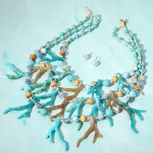 Fabulous M.J. Coral Statement Necklace NWT Coastal Blue Beach Jewelry